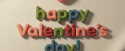 Minimalist Happy Valentine's Day greeting in colorful 3D clay letters with pink heart on neutral background – free AI generated image